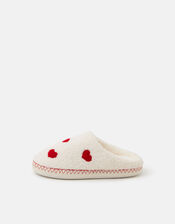 Heart Teddy Mule Slippers, Cream (CREAM), large
