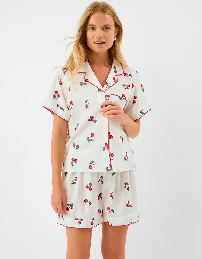 Cherry Print Short Pyjama Set, Ivory (IVORY), large