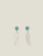 Stone Feather Drop Earrings, , large