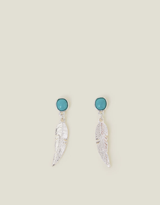 Stone Feather Drop Earrings, , large