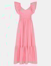 Ruffle Cotton Midi Dress, Pink (PINK), large