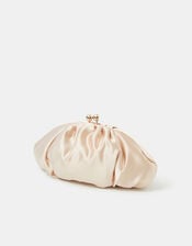 Ruched Satin Clip Frame Clutch Bag, Natural (CHAMPAGNE), large