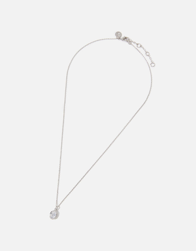 Platinum-Plated Oval Crystal Necklace, , large