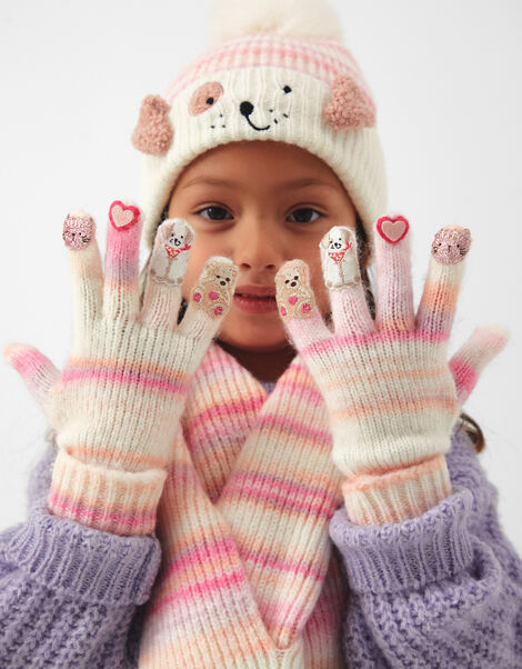 Girls Pet Club Knitted Gloves, Multi (PASTEL MULTI), large