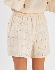 Broderie High Waist Shorts, Cream (CREAM), large