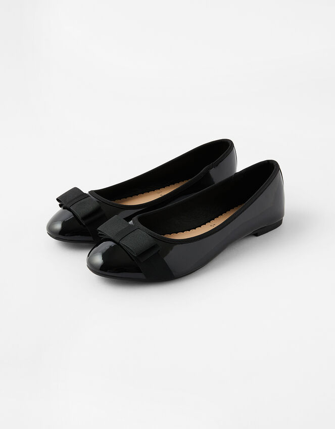 Bow Front Patent Ballerina Flats, Black (BLACK), large