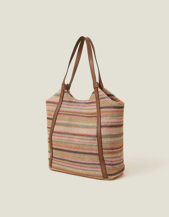 Stripe Raffia Shoulder Bag, , large