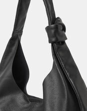 Slouchy Knot Leather Shoulder Bag, Black (BLACK), large
