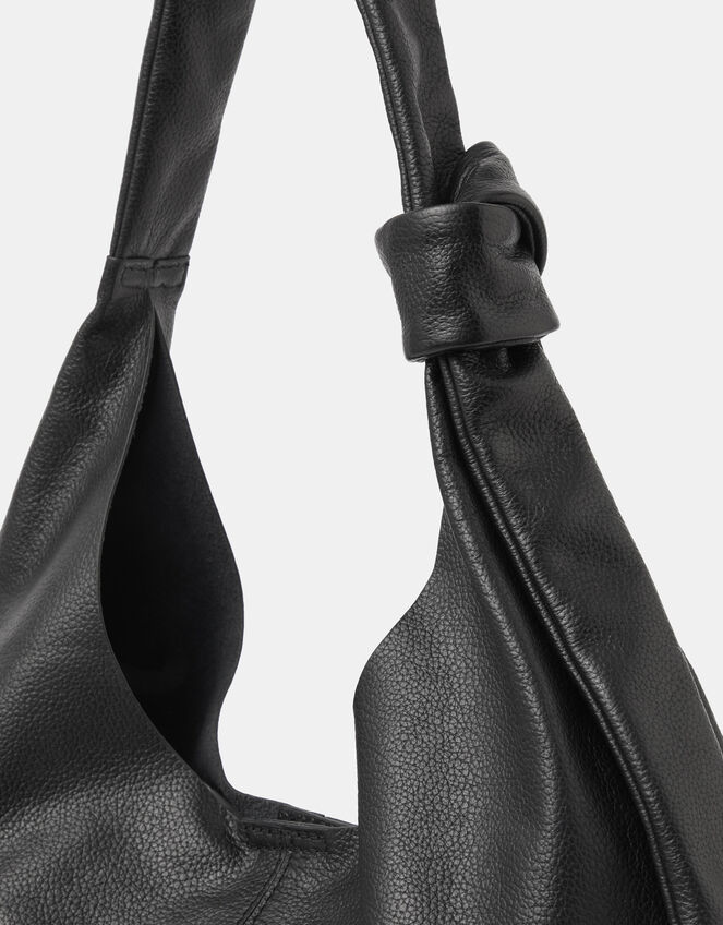 Slouchy Knot Leather Shoulder Bag, Black (BLACK), large