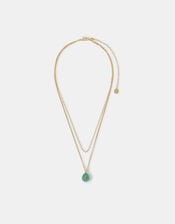 14ct Gold-Plated Aventurine Pendant Layered Necklace, , large