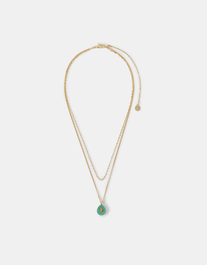 14ct Gold-Plated Aventurine Pendant Layered Necklace, , large