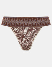 Palm Print Band Bikini Bottoms, Brown (BROWN), large