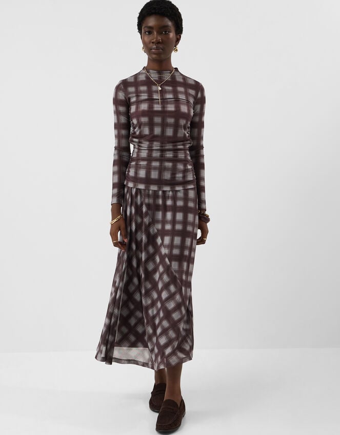 Check Print Mesh Midi Skirt, Multi (MULTI), large