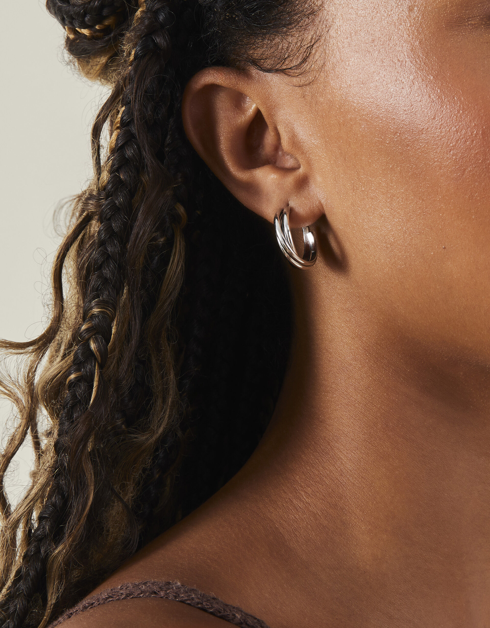 Platinum Plated Stainless Steel Twist Hoop Earrings
