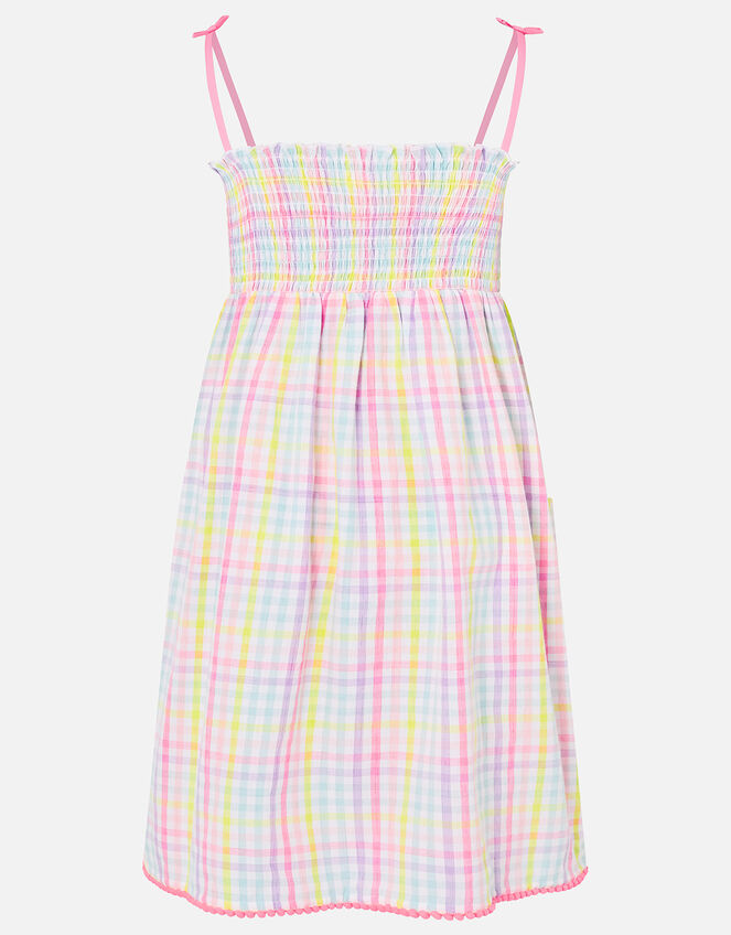 Girls Rainbow Check Dress in Pure Cotton, Multi (BRIGHTS-MULTI), large