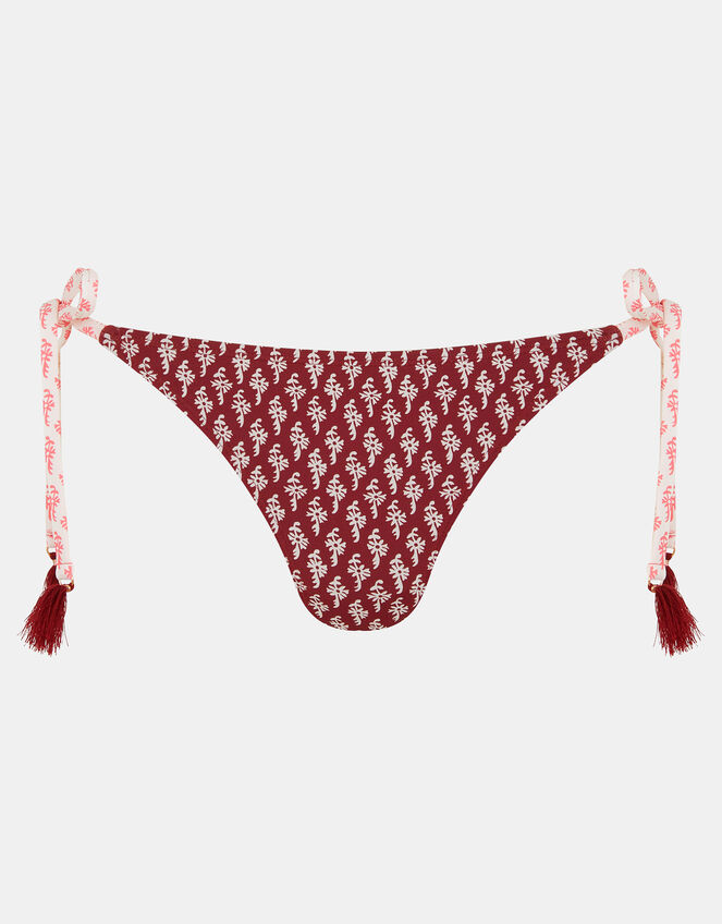 Floral Tie Side Bikini Bottoms, Red (BURGUNDY), large