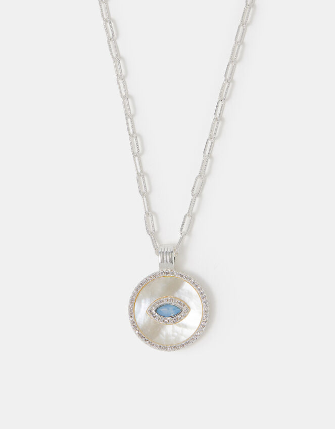 Sterling Silver-Plated Evil Eye Pendant Necklace, , large