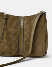 Embossed Faux Suede Crossbody Bag, Green (KHAKI), large