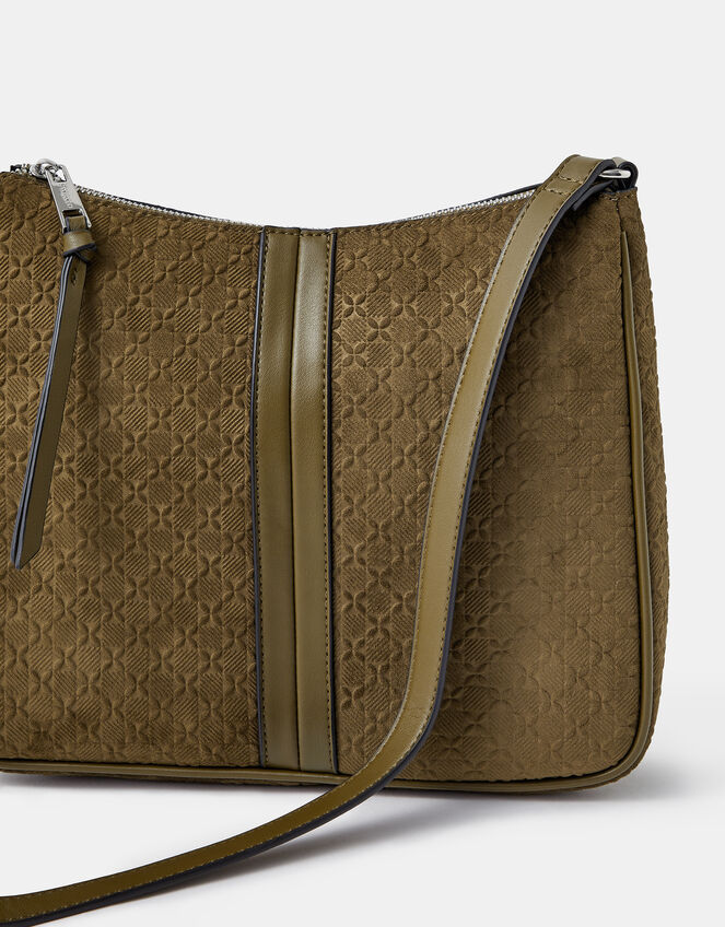 Embossed Faux Suede Crossbody Bag, Green (KHAKI), large