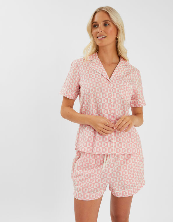 Checkerboard Sun Print Short Pyjamas Set, Pink (PINK), large