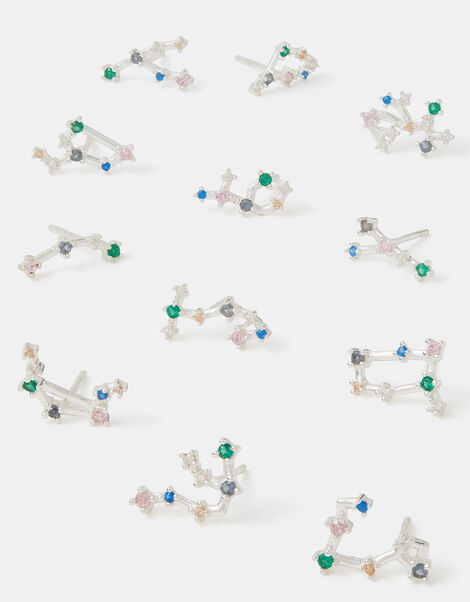 Sterling Silver Zodiac Constellation Stud Earrings, Silver (ST SILVER), large