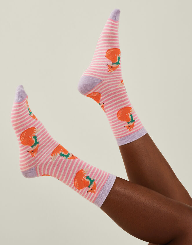 Stripe Fox Print Socks, , large