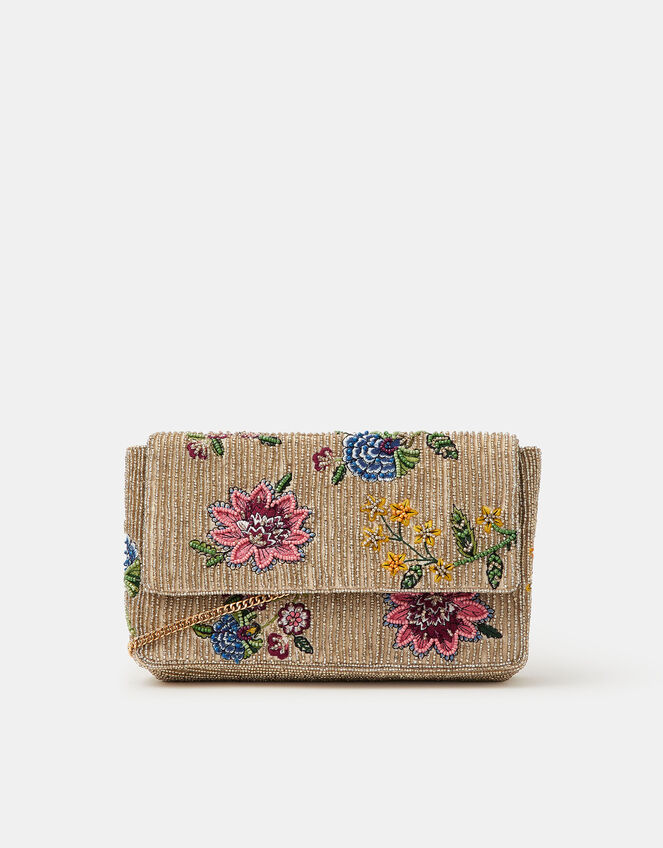 Floral Bead Embellished Clutch Bag, , large
