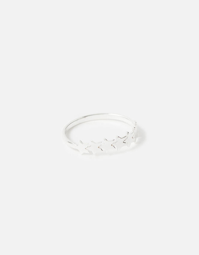 Sterling Silver Star Band Ring, Silver (ST SILVER), large