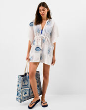 Shell Patchwork Mini Kaftan, Ivory (IVORY), large