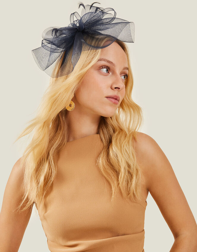 Mia Mini Crin Fascinator, Blue (NAVY), large