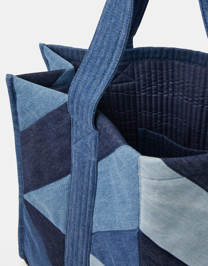 Patchwork Denim Shopper Bag, , large