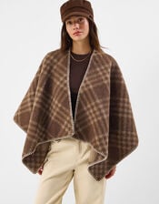 Check Print Knit Poncho, , large