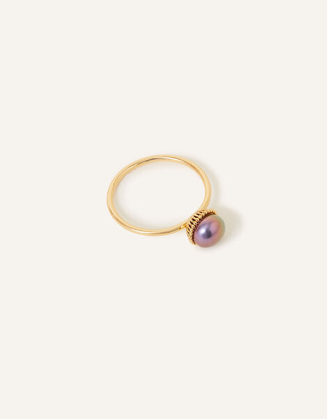14ct Gold-Plated Pearl Ring, Grey (GREY), large