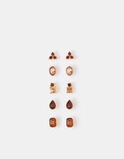 5-Pack Gemstone Stud Earrings, Brown (BROWN), large