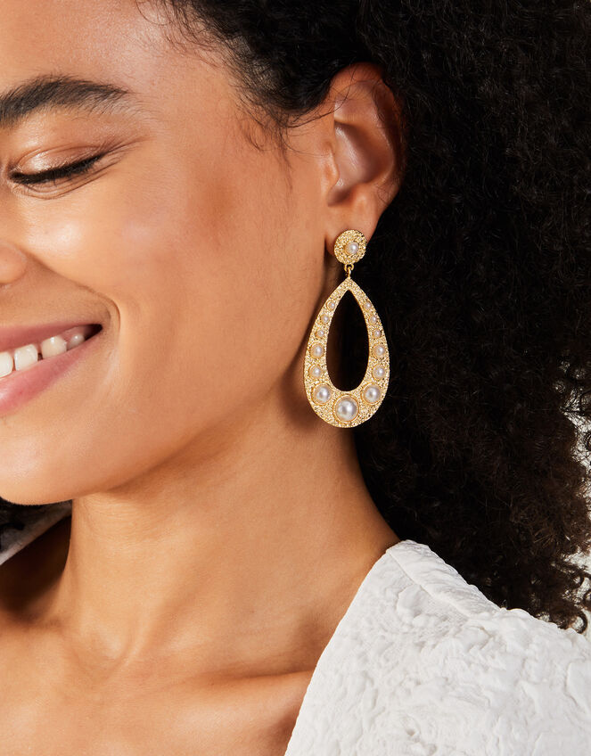 Large Pearl Teardrop Earrings, , large