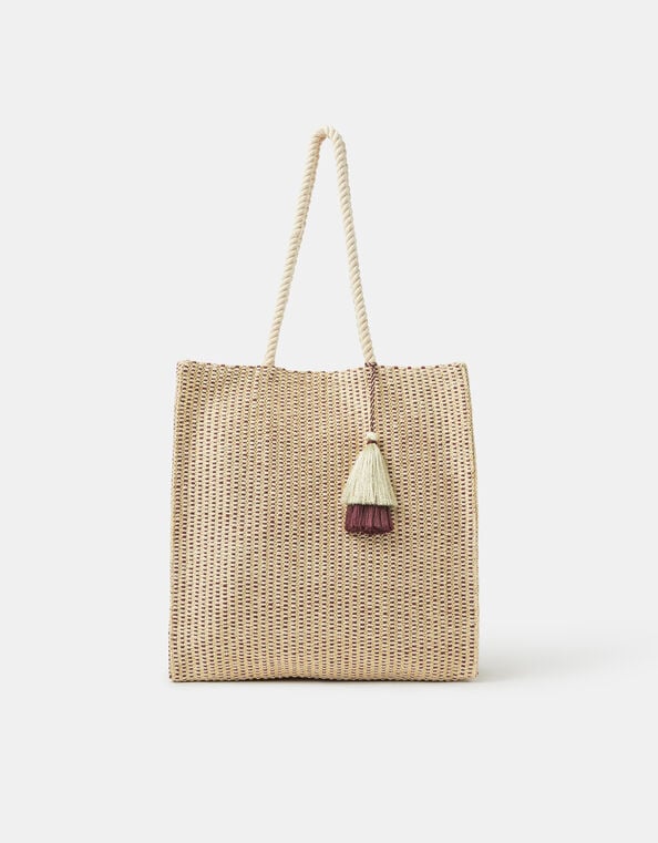 Stripe Woven Beach Bag, , large
