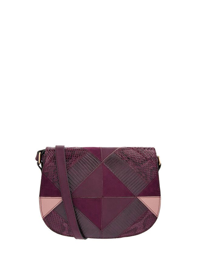 Polly Patchwork Cross-Body Bag, Red (BURGUNDY), large