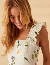 Botanical Tiered Floral Print Maxi Dress, Ivory (IVORY), large