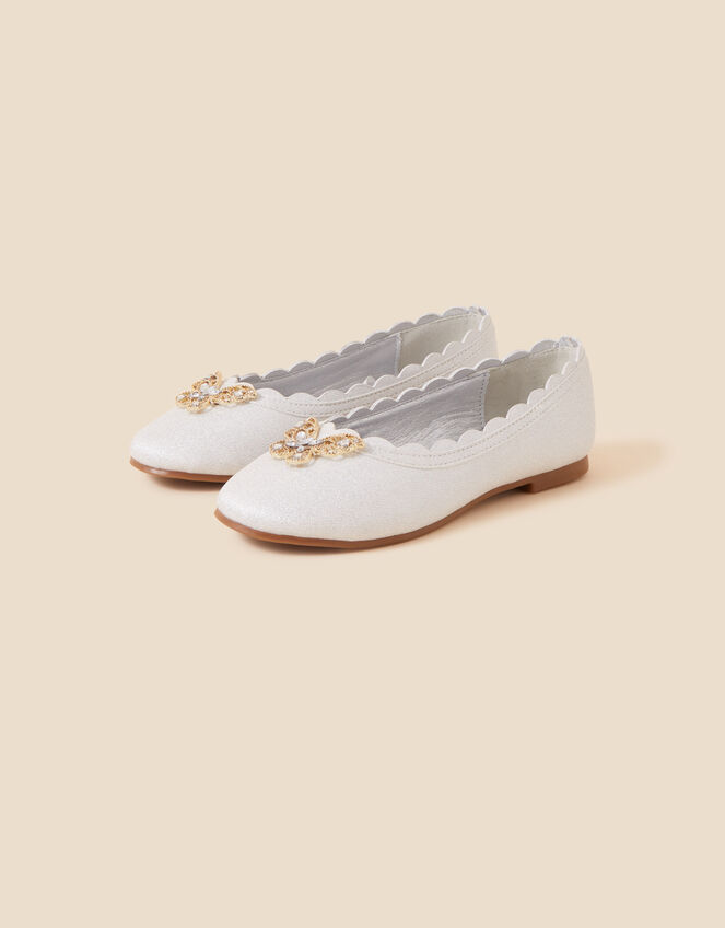Butterfly Scallop Ballerina Flats, Ivory (IVORY), large