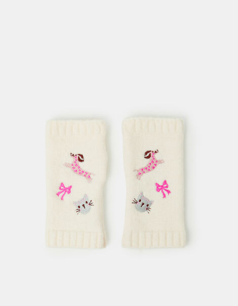 Girls Pet Club Wrist Warmers, Cream (CREAM), large
