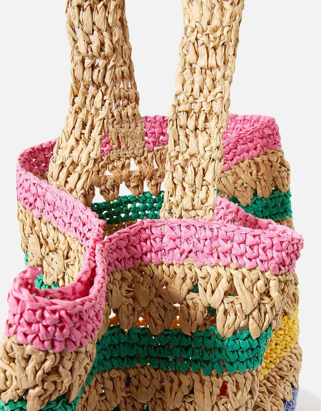 Rainbow Raffia Shopper Bag, , large