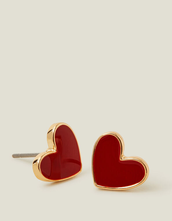 Enamel Heart Stud Earrings, , large