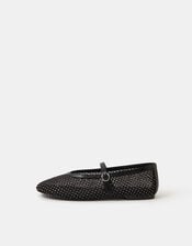 Rhinestone Mesh Mary Jane Ballet Flats, Black (BLACK), large