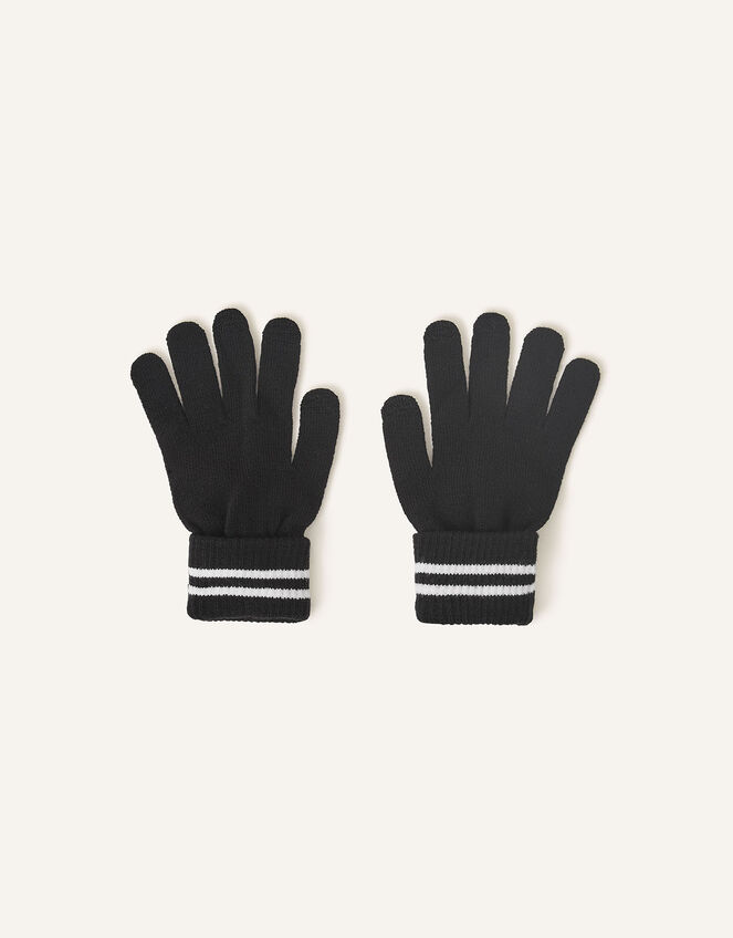 Varsity Stripe Touchscreen Gloves, Black (BLACK), large