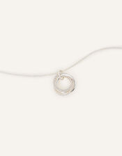 Sterling Silver-Plated Sparkle Twist Circle Necklace, , large