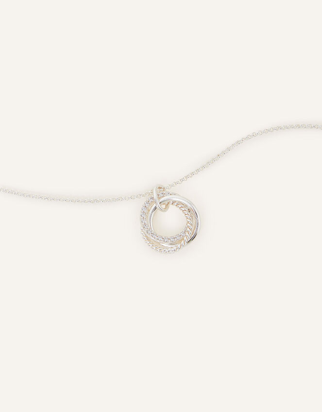Sterling Silver-Plated Sparkle Twist Circle Necklace, , large