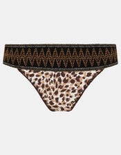 Leopard Print Band Bikini Bottoms, Brown (BROWN), large