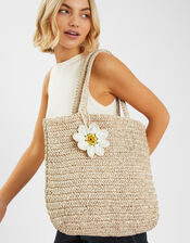 Raffia Daisy Shopper Bag, , large
