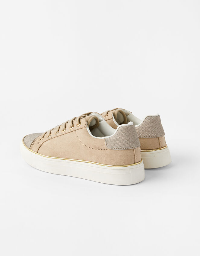 Gold Trim Suedette Trainers, Mink (MINK), large
