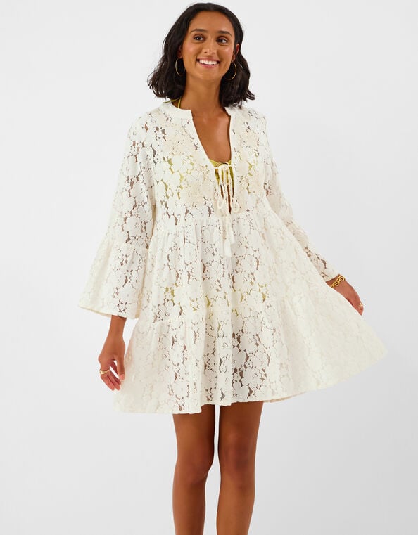 Lace Beach Cover Up Dress, White (WHITE), large